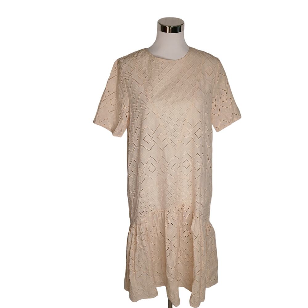 Saint Tropez AlmaSZ dress eyelet drop waist tunic cream beige medium lagenlook - Picture 2 of 13